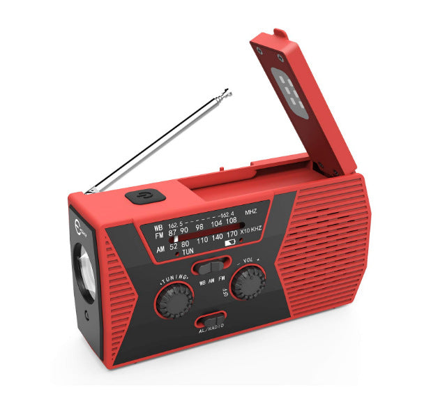 Radio Solare 5 in 1 con Manovella - Torcia LED, Power Bank, Allarme e Meteo AM/FM/NOAA