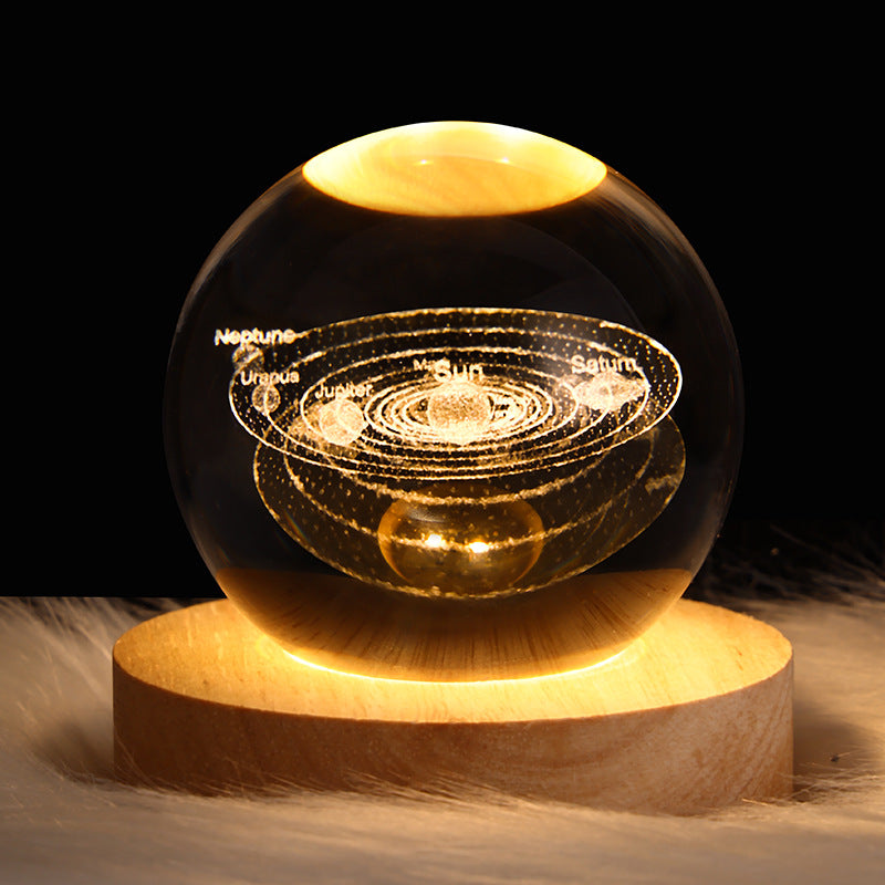 Lampada Notturna Galassia 3D in Cristallo - Pianeti Luna Sistema Solare LED