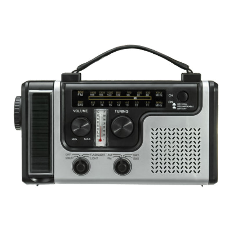Radio Multibanda AM FM SW Solare con Manovella - Power Bank, Termometro, Torcia e Lampada Lettura