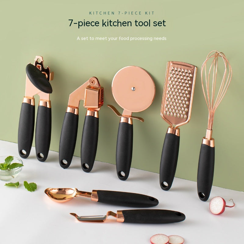 Set Utensili Cucina Acciaio Inox 7 Pezzi con Supporto - Rose Gold