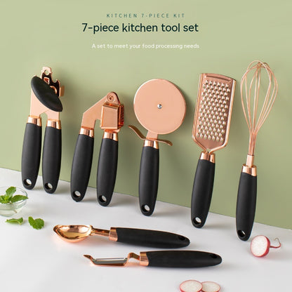 Set Utensili Cucina Acciaio Inox 7 Pezzi con Supporto - Rose Gold