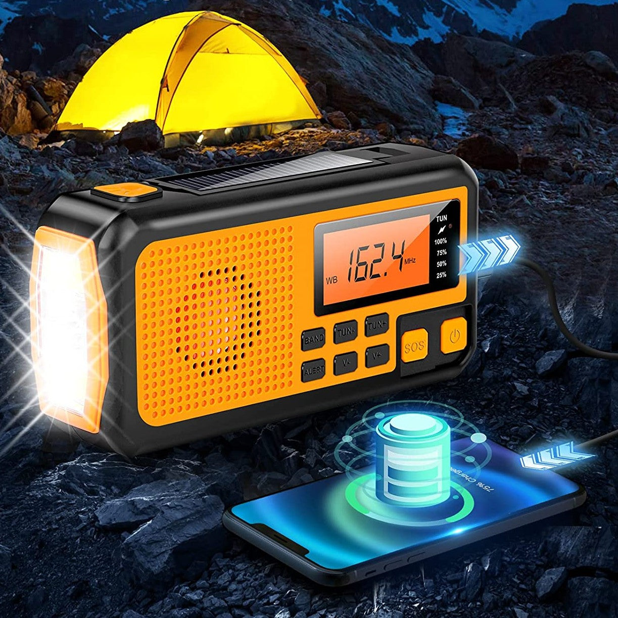 Radio Emergenza Solare 4000mAh con Manovella - Display Digitale, Power Bank e Torcia LED