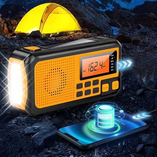 Radio Emergenza Solare 4000mAh con Manovella - Display Digitale, Power Bank e Torcia LED