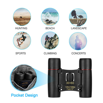 Binocolo Compatto 30x60 Professionale Pieghevole con Custodia