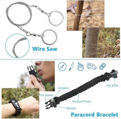 Kit Sopravvivenza Outdoor Professionale 16 in 1 - Set Completo Campeggio con Torcia, Bussola, Acciarino e Primo Soccorso