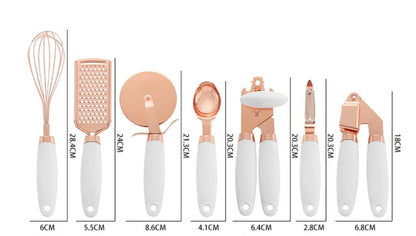 Set Utensili Cucina Acciaio Inox 7 Pezzi con Supporto - Rose Gold