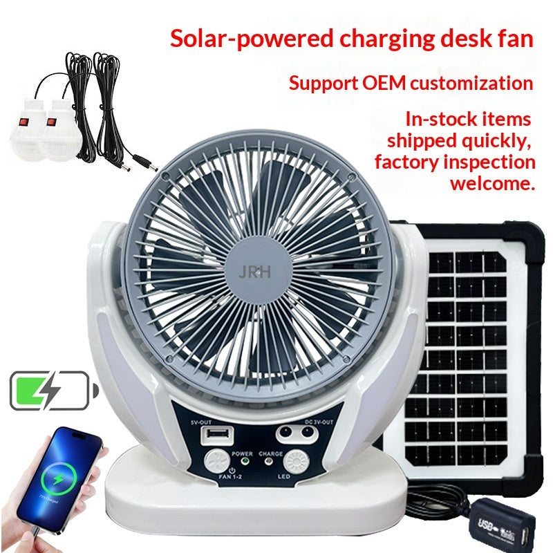 Ventilatore Solare da Scrivania con Ricarica USB e Lampada LED