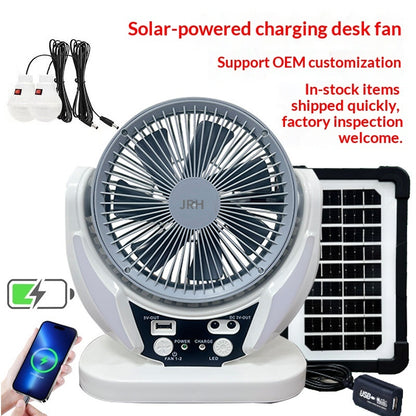 Ventilatore Solare da Scrivania con Ricarica USB e Lampada LED
