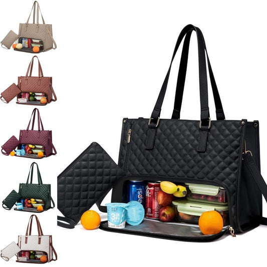 Borsa Termica Trapuntata 2-in-1 Donna con Portafoglio - Lunch Bag e Laptop Bag