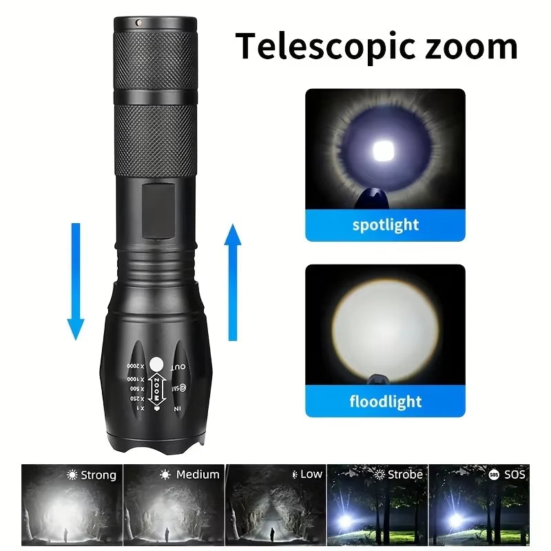 Torcia Tattica LED Professionale - Ultra Potente Zoom 5 Modalità Impermeabile