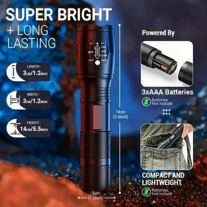 Torcia Tattica LED Professionale - Ultra Potente Zoom 5 Modalità Impermeabile