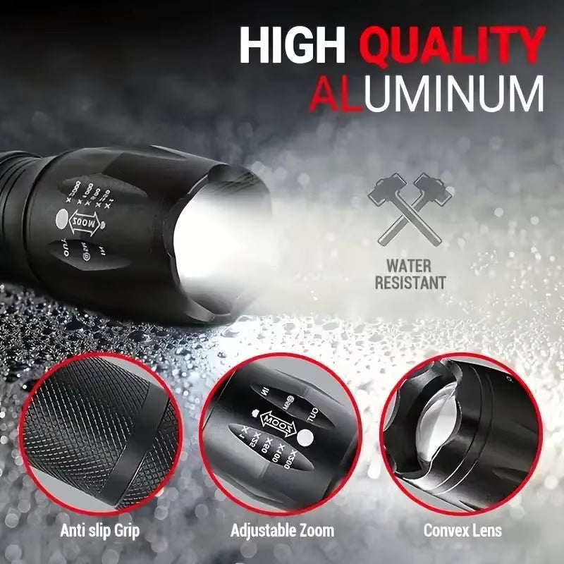 Torcia Tattica LED Professionale - Ultra Potente Zoom 5 Modalità Impermeabile