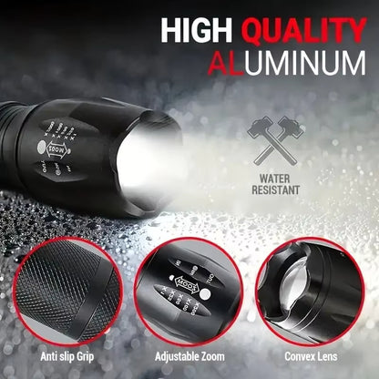 Torcia Tattica LED Professionale - Ultra Potente Zoom 5 Modalità Impermeabile