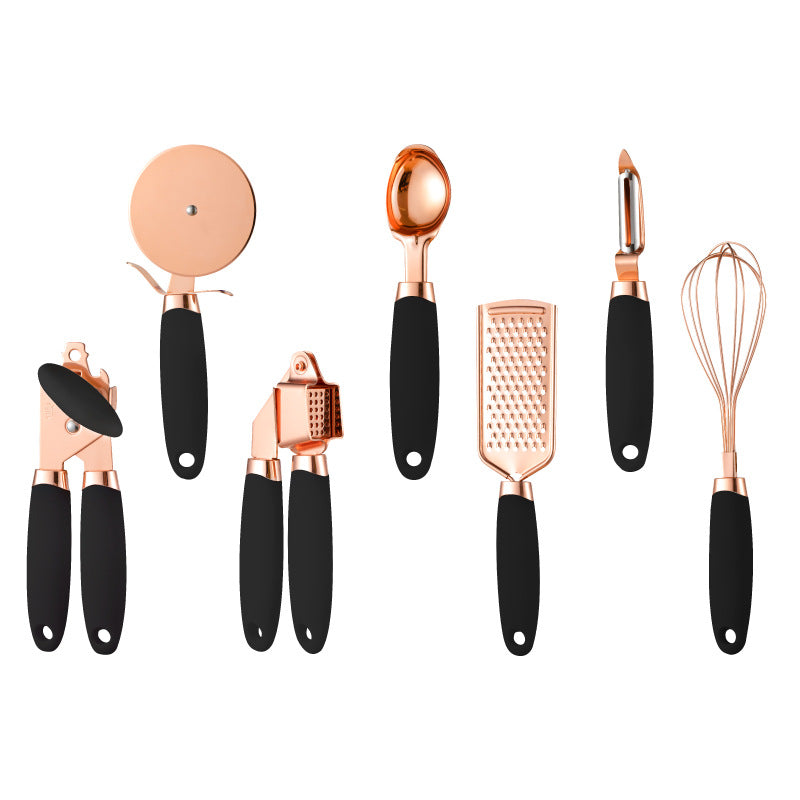 Set Utensili Cucina Acciaio Inox 7 Pezzi con Supporto - Rose Gold