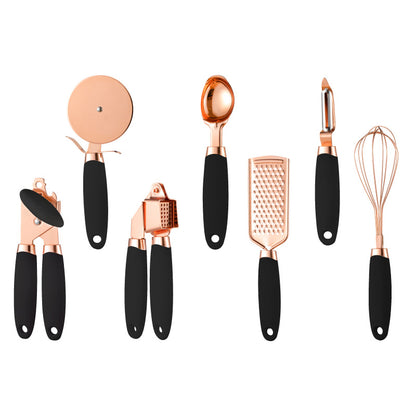 Set Utensili Cucina Acciaio Inox 7 Pezzi con Supporto - Rose Gold