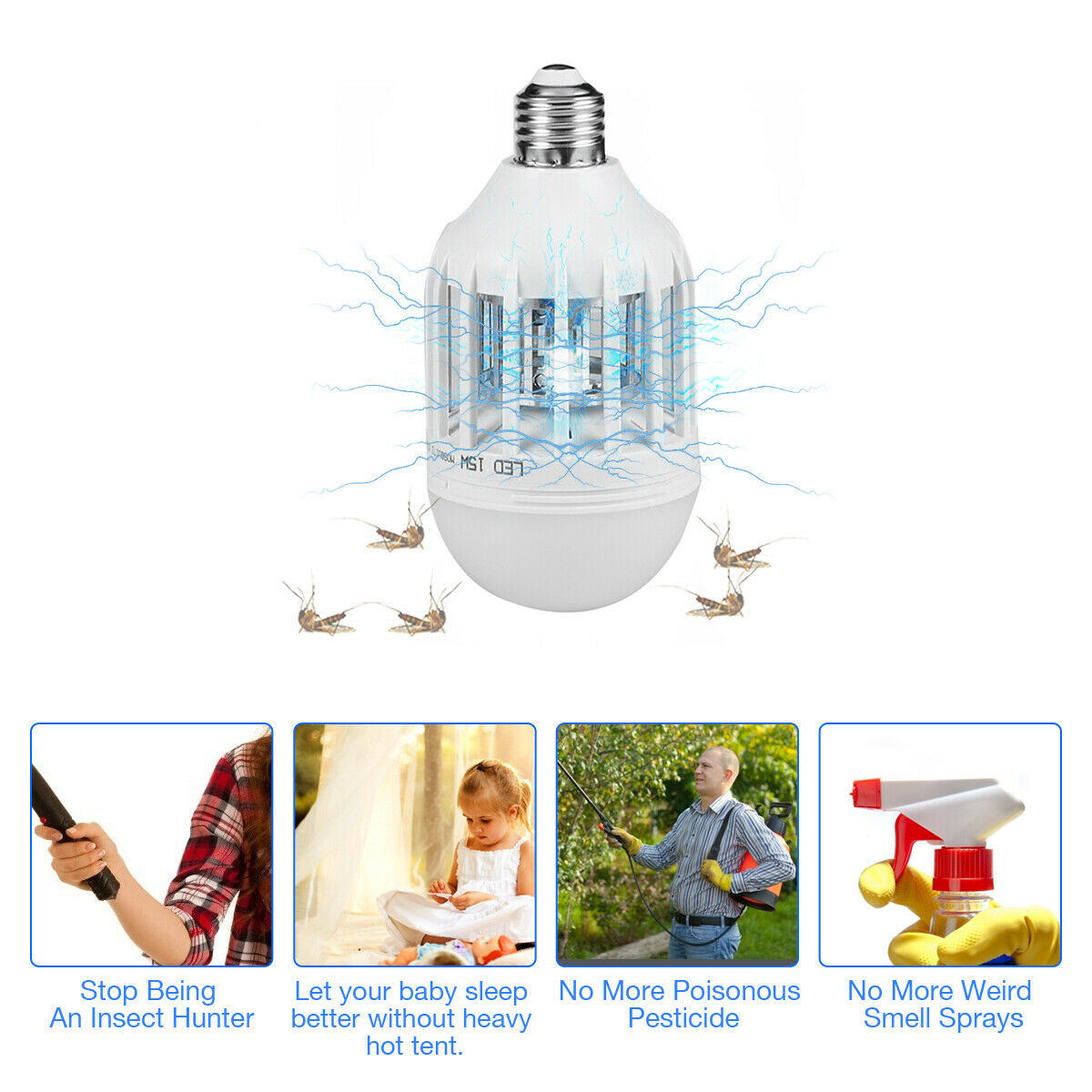 Lampadina LED Antizanzare 2-in-1 E27 15W con Trappola Insetti