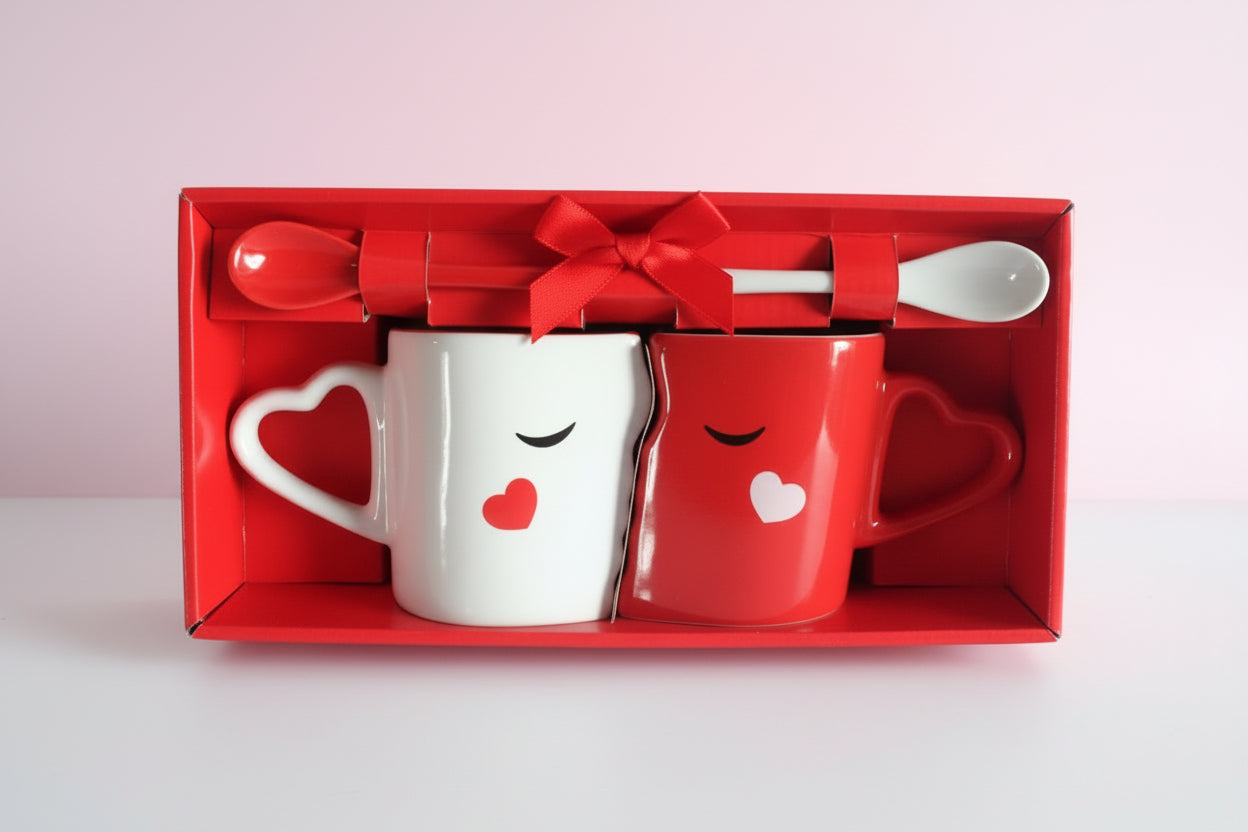 Tazze Creative per Coppie Ceramica Bianco Rosso - Set 2 Pezzi San Valentino