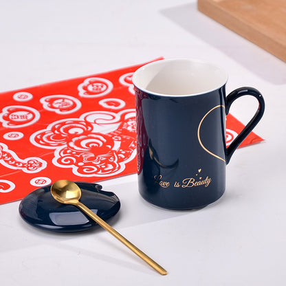 Set 2 Tazze Ceramica Coppie con Cucchiaini e Confezione Regalo