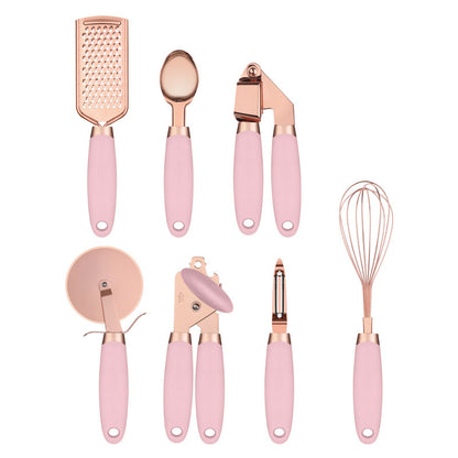 Set Utensili Cucina Acciaio Inox 7 Pezzi con Supporto - Rose Gold