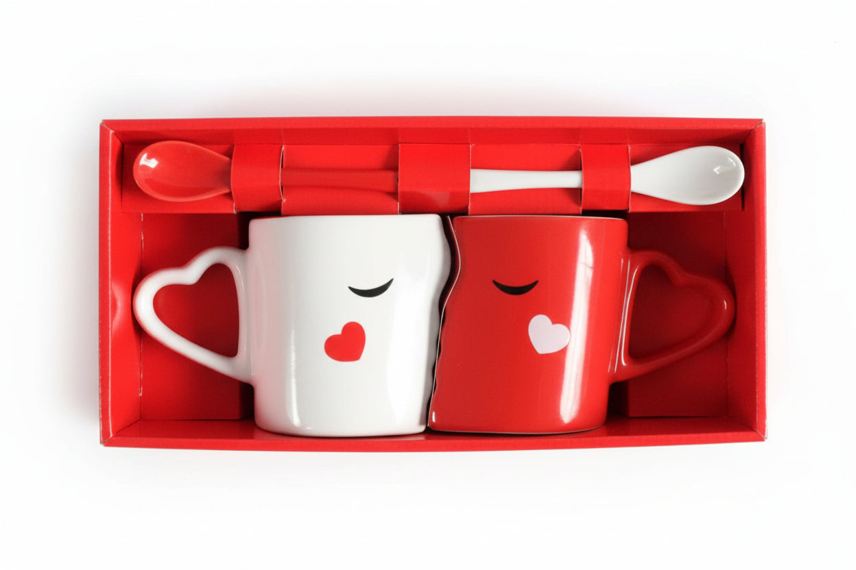 Tazze Creative per Coppie Ceramica Bianco Rosso - Set 2 Pezzi San Valentino