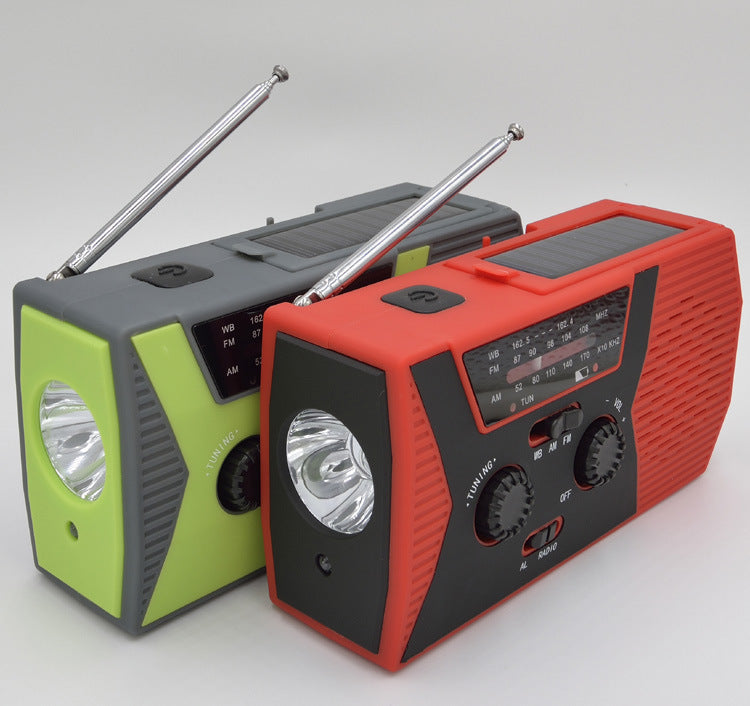 Radio Solare 5 in 1 con Manovella - Torcia LED, Power Bank, Allarme e Meteo AM/FM/NOAA
