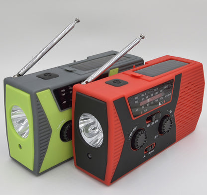 Radio Solare 5 in 1 con Manovella - Torcia LED, Power Bank, Allarme e Meteo AM/FM/NOAA