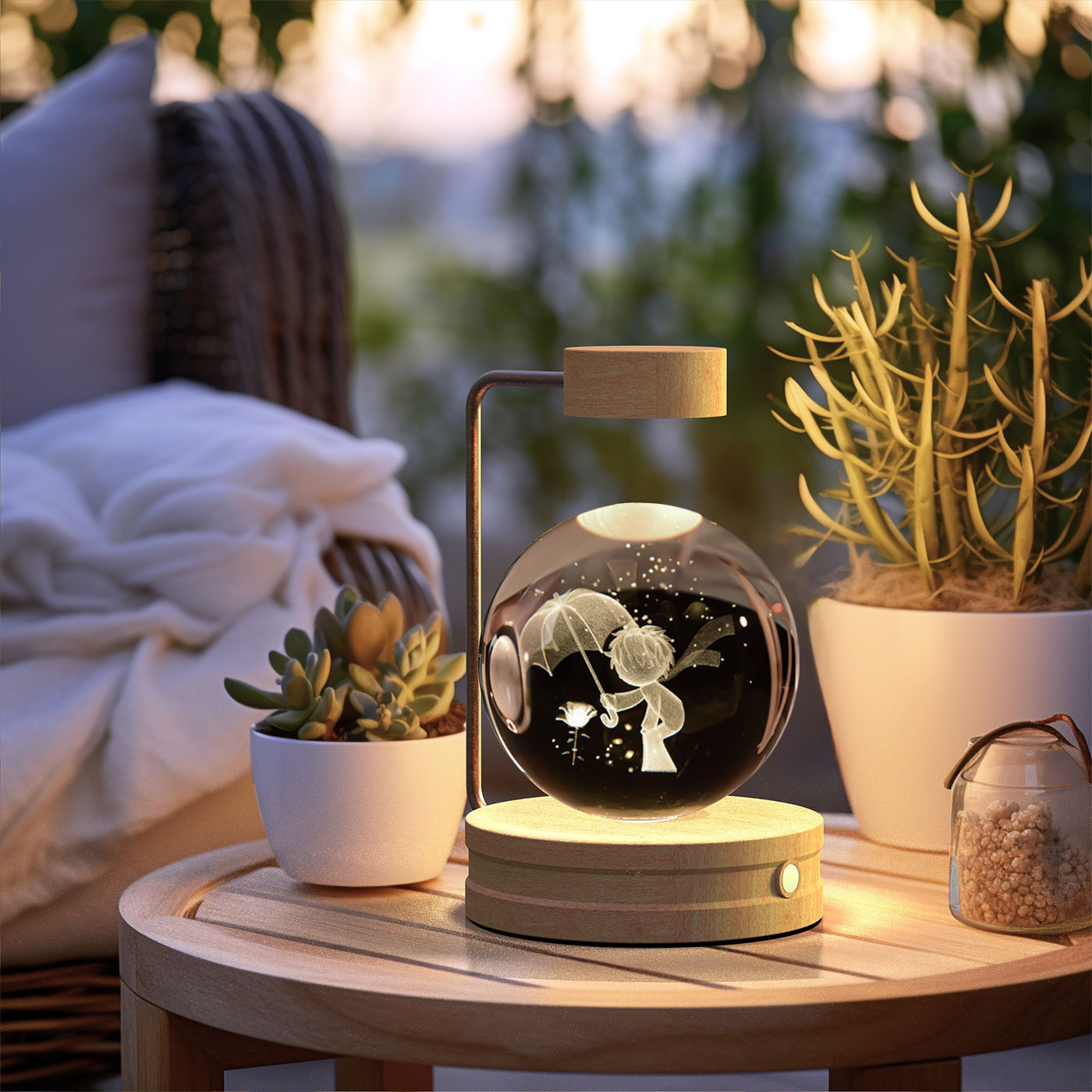 Lampada Notturna Sfera Cristallo 3D - Luce LED USB Decorativa da Comodino