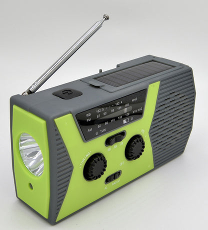 Radio Solare 5 in 1 con Manovella - Torcia LED, Power Bank, Allarme e Meteo AM/FM/NOAA