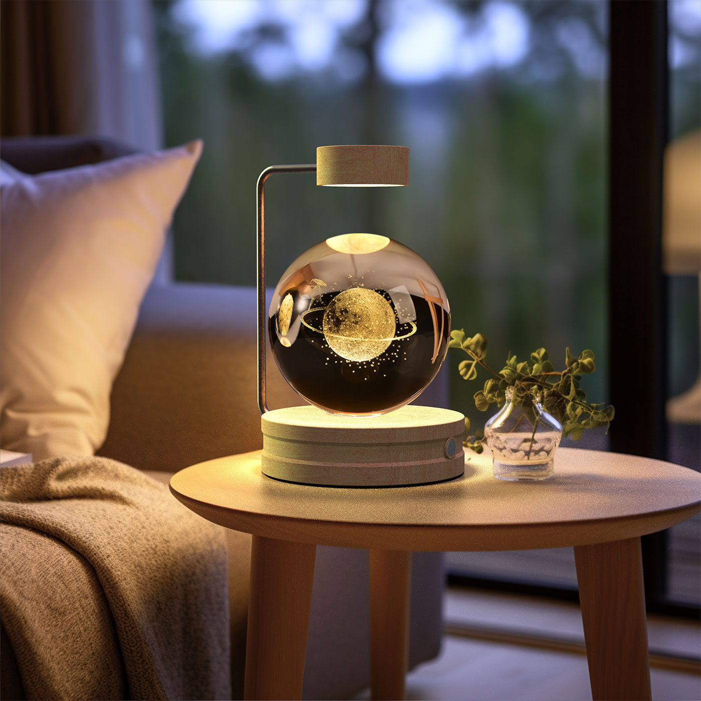 Lampada Notturna Sfera Cristallo 3D - Luce LED USB Decorativa da Comodino