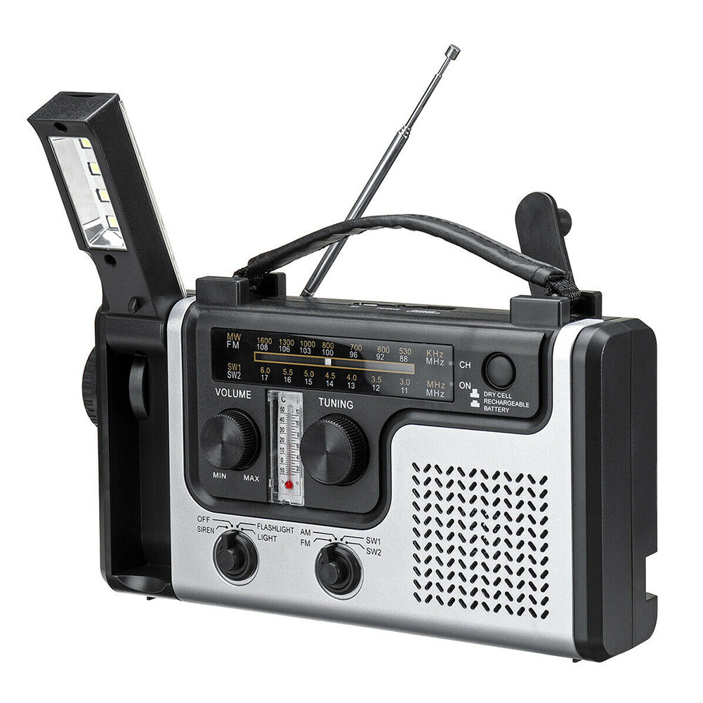 Radio Multibanda AM FM SW Solare con Manovella - Power Bank, Termometro, Torcia e Lampada Lettura