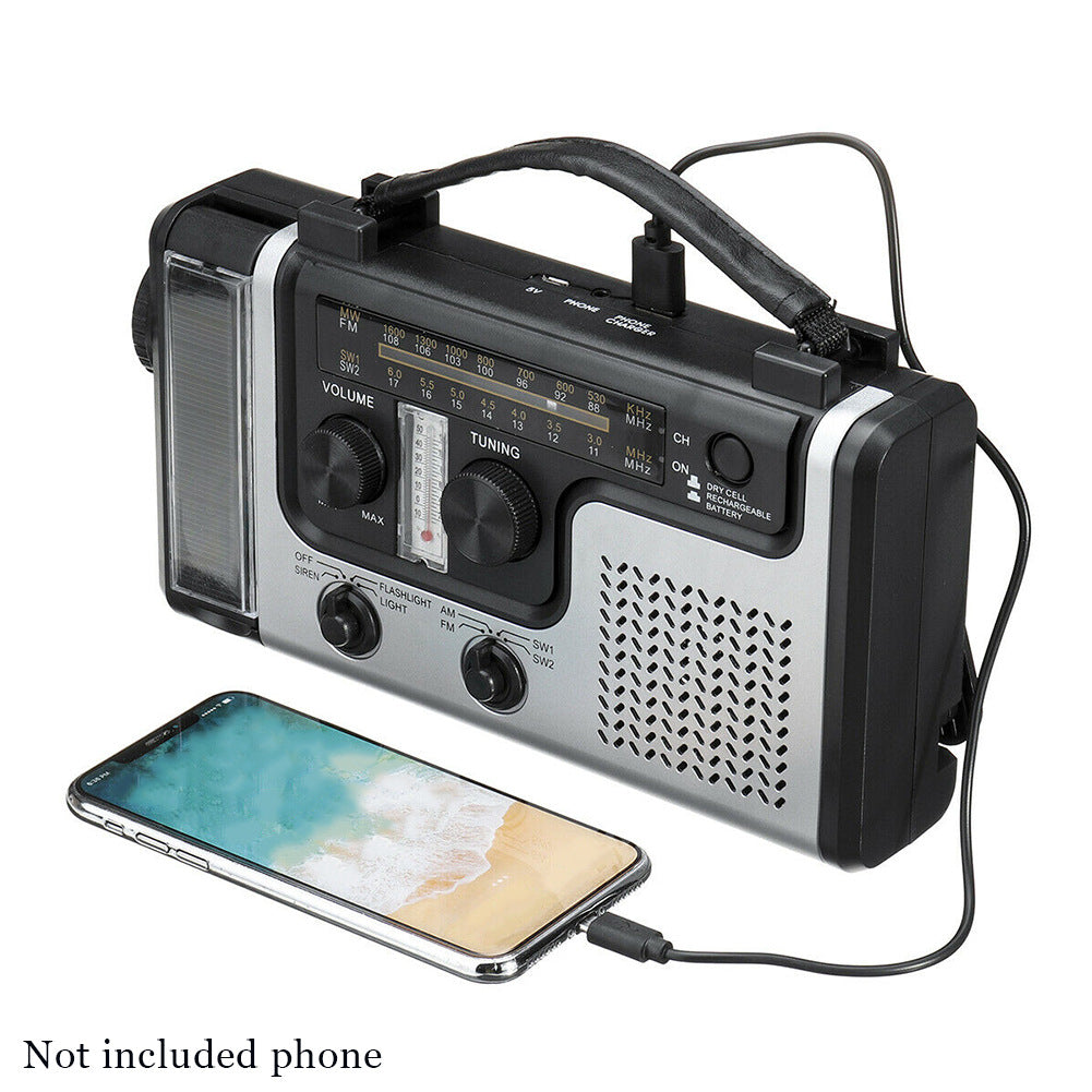 Radio Multibanda AM FM SW Solare con Manovella - Power Bank, Termometro, Torcia e Lampada Lettura