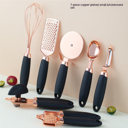 Set Utensili Cucina Acciaio Inox 7 Pezzi con Supporto - Rose Gold