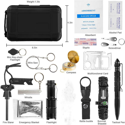 Kit Sopravvivenza Outdoor Professionale 16 in 1 - Set Completo Campeggio con Torcia, Bussola, Acciarino e Primo Soccorso