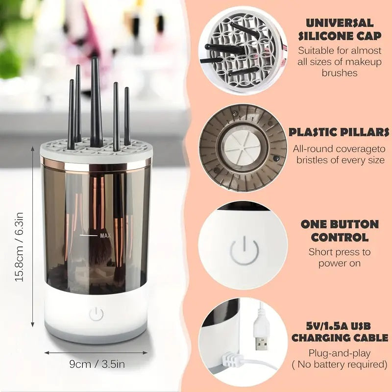 Pulitore Elettrico Automatico per Pennelli Trucco USB Ricaricabile Rotante