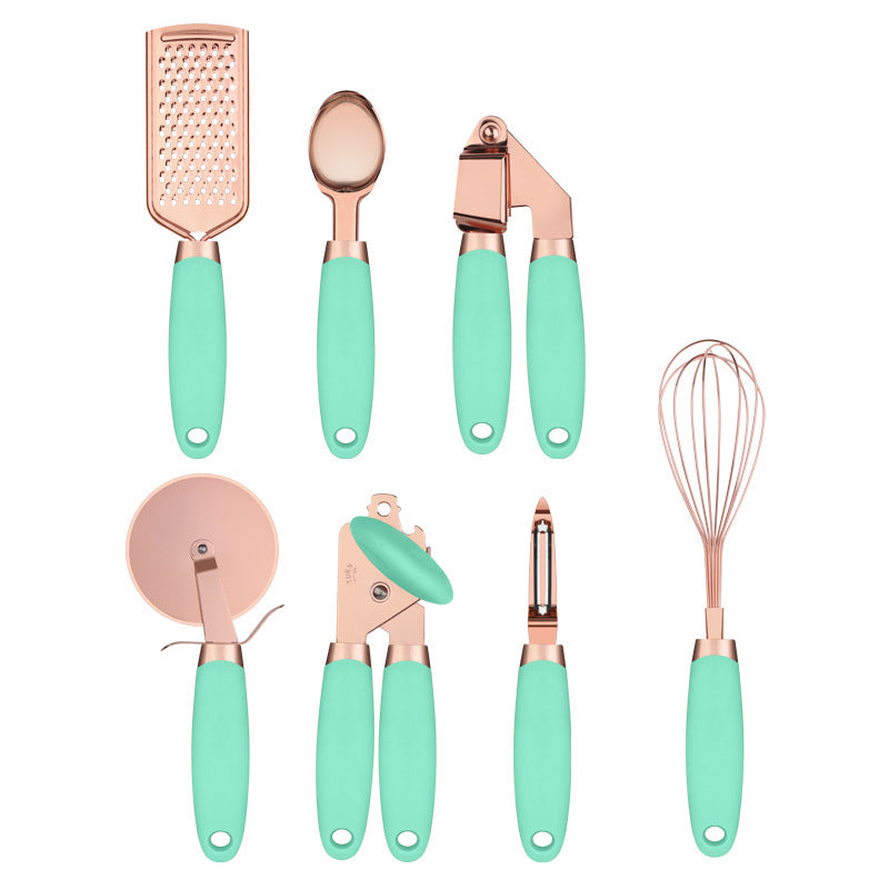 Set Utensili Cucina Acciaio Inox 7 Pezzi con Supporto - Rose Gold