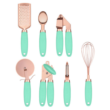 Set Utensili Cucina Acciaio Inox 7 Pezzi con Supporto - Rose Gold