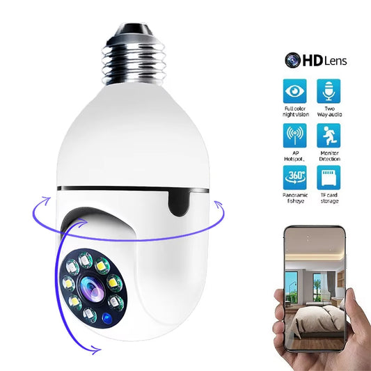 Telecamera Lampadina WiFi 360° con Visione Notturna E27 1080P