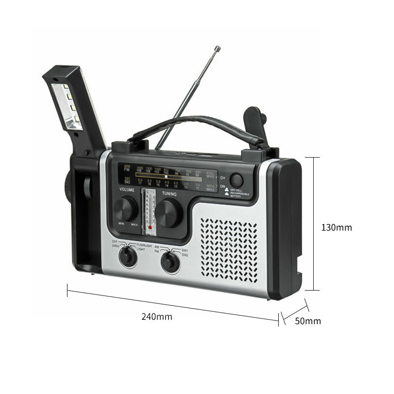 Radio Multibanda AM FM SW Solare con Manovella - Power Bank, Termometro, Torcia e Lampada Lettura
