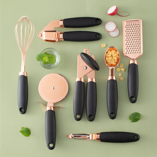 Set Utensili Cucina Acciaio Inox 7 Pezzi con Supporto - Rose Gold