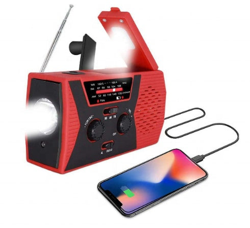 Radio Solare 5 in 1 con Manovella - Torcia LED, Power Bank, Allarme e Meteo AM/FM/NOAA