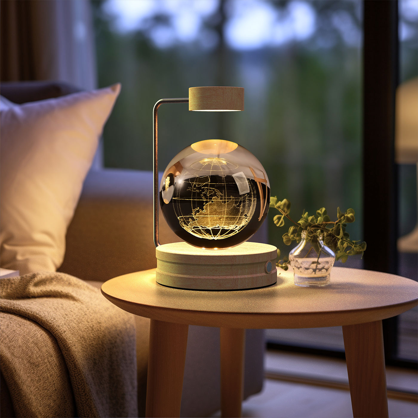 Lampada Notturna Sfera Cristallo 3D - Luce LED USB Decorativa da Comodino