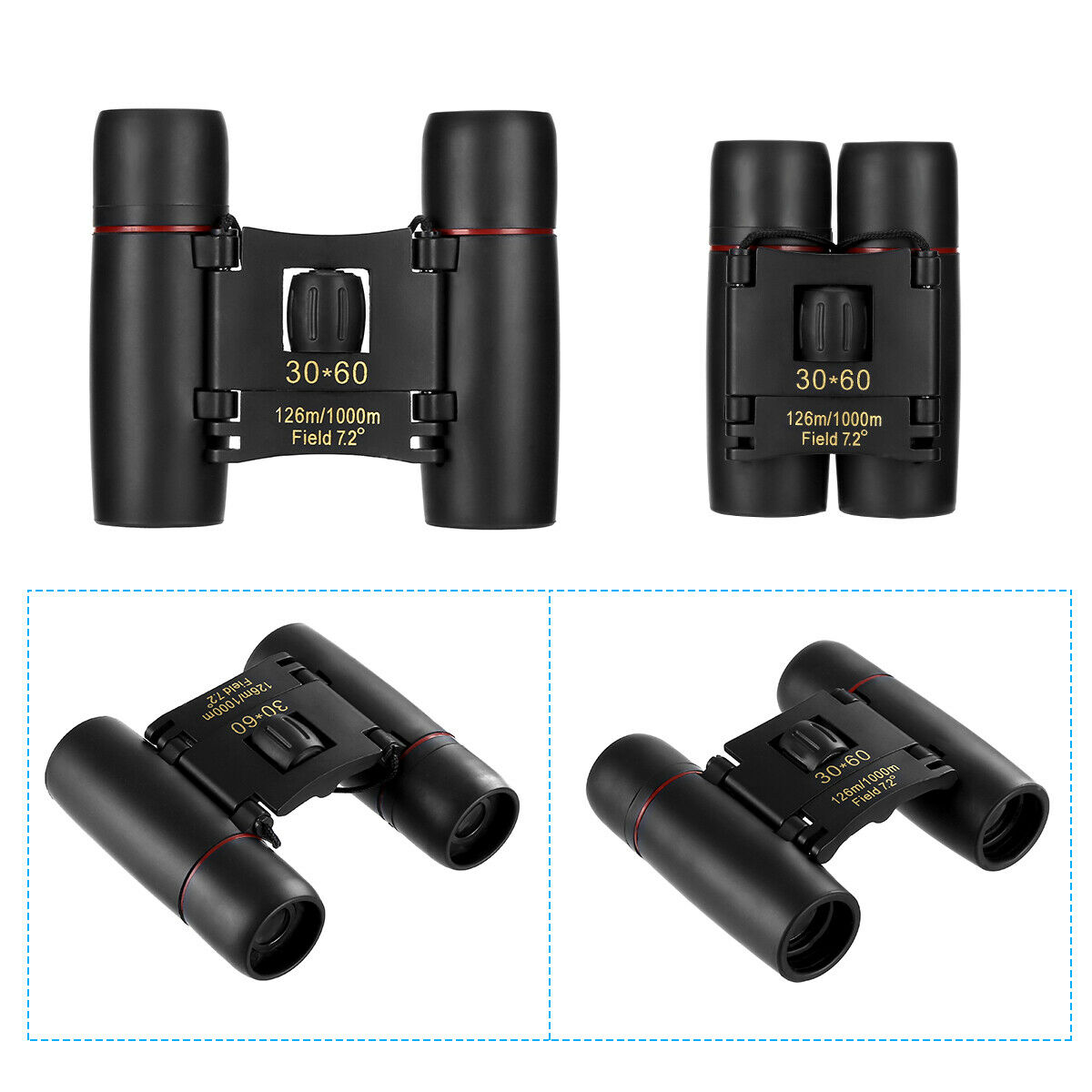 Binocolo Compatto 30x60 Professionale Pieghevole con Custodia