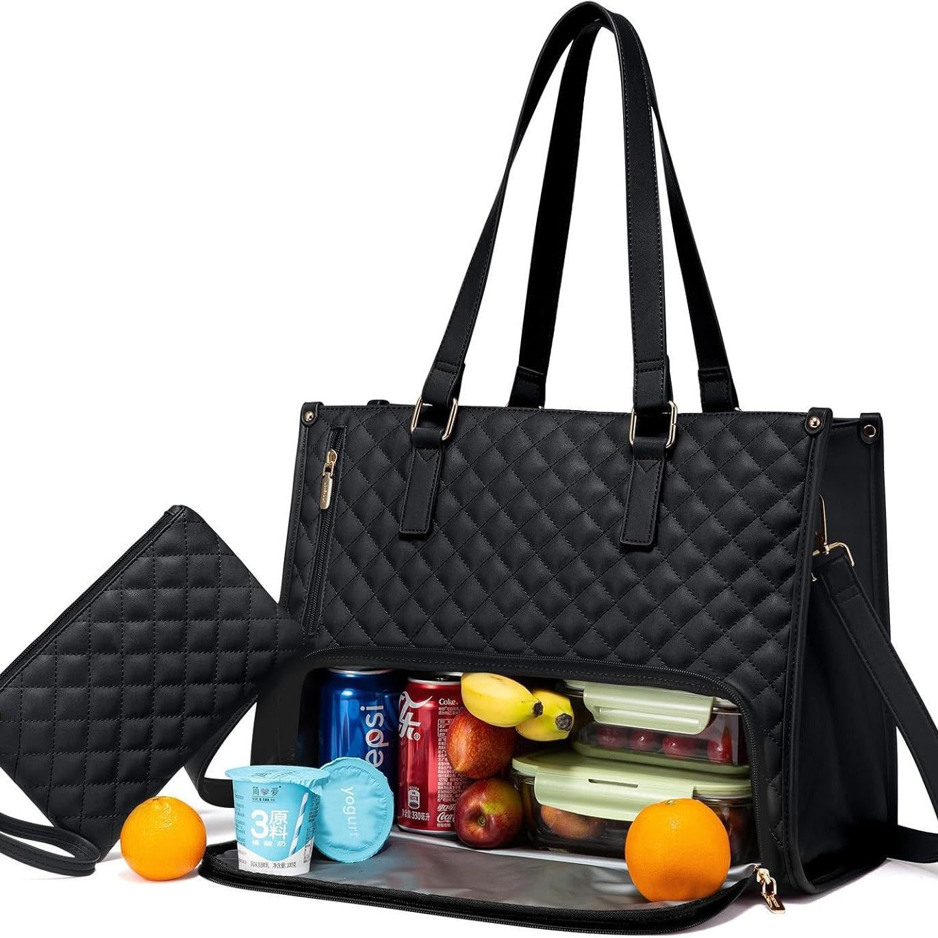 Borsa Termica Trapuntata 2-in-1 Donna con Portafoglio - Lunch Bag e Laptop Bag