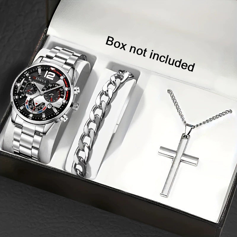 Set Uomo Orologio + Collana Croce + Bracciale - Kit Accessori Eleganti Coordinati