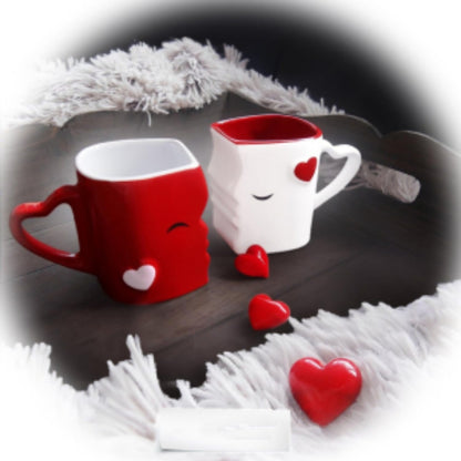 Tazze Creative per Coppie Ceramica Bianco Rosso - Set 2 Pezzi San Valentino