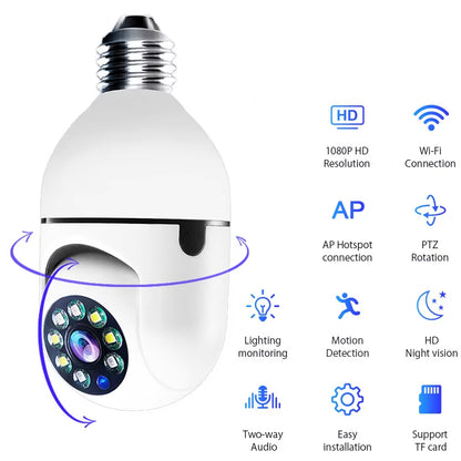 Telecamera Lampadina WiFi 360° con Visione Notturna E27 1080P