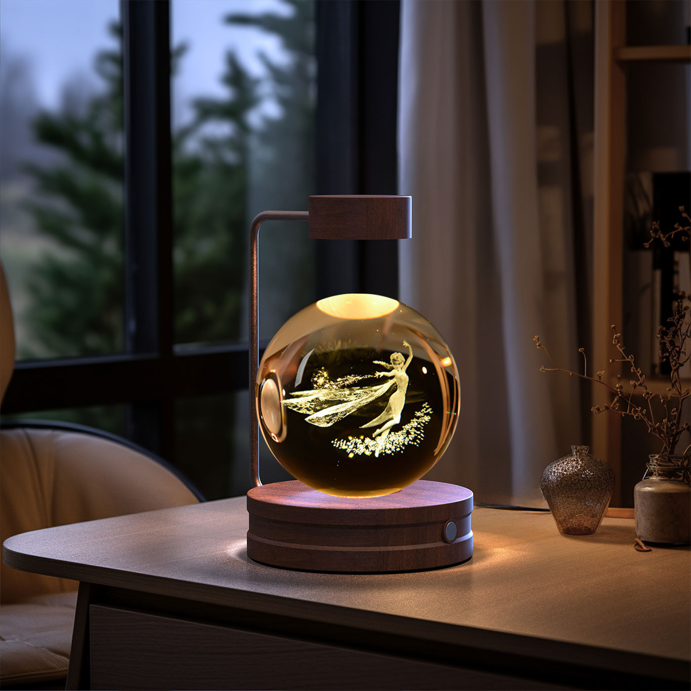 Lampada Notturna Sfera Cristallo 3D - Luce LED USB Decorativa da Comodino