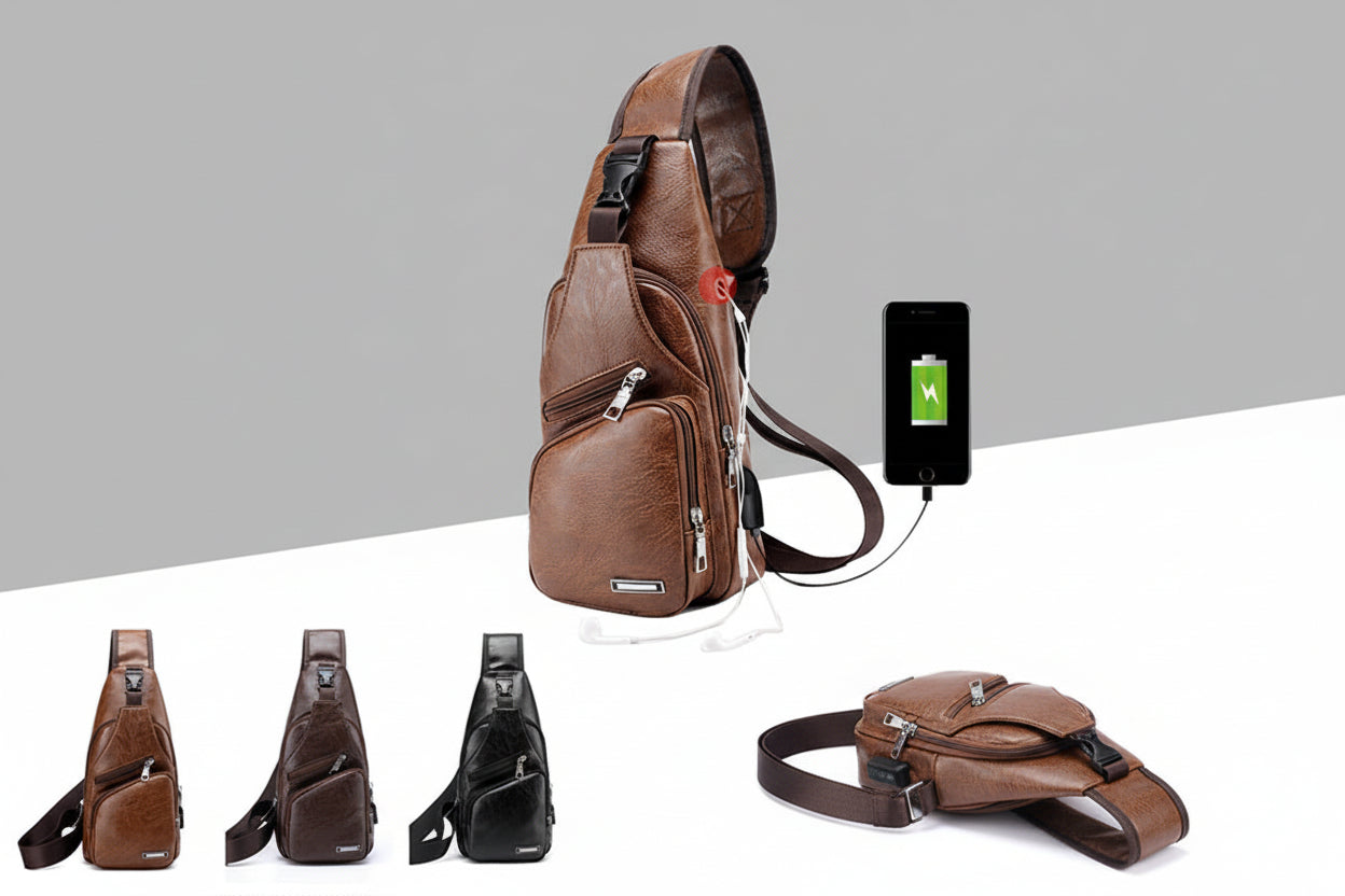 Borsa a Tracolla USB Uomo con Ricarica - Zaino Messenger Antifurto