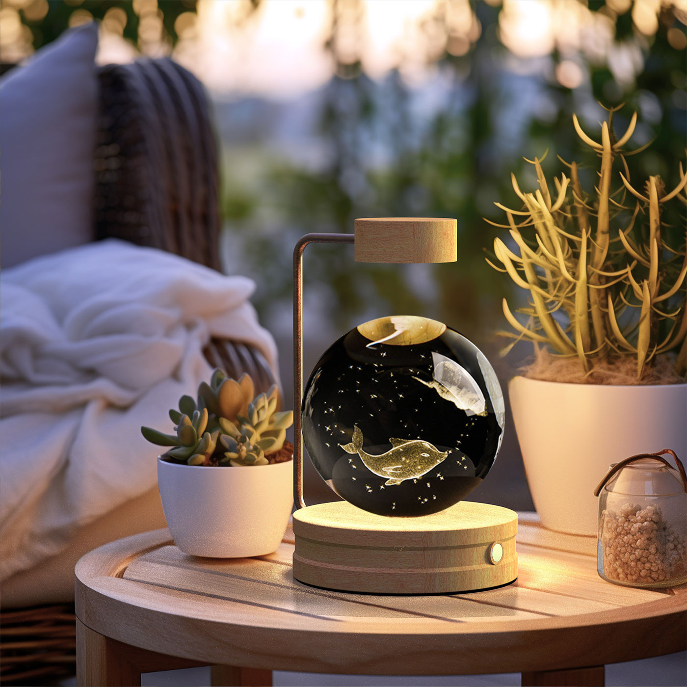 Lampada Notturna Sfera Cristallo 3D - Luce LED USB Decorativa da Comodino