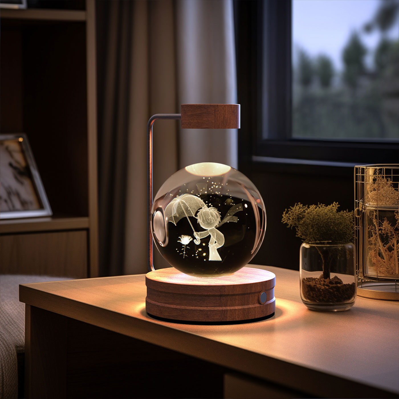 Lampada Notturna Sfera Cristallo 3D - Luce LED USB Decorativa da Comodino